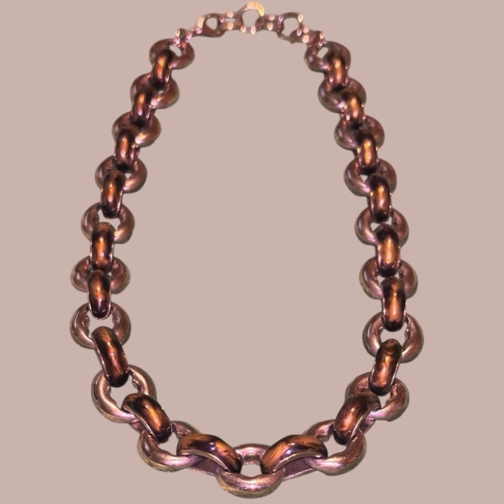 Vintage 1980s Chunky Rolo Chain Necklace - Faux Tortoiseshell & Gold Tone
